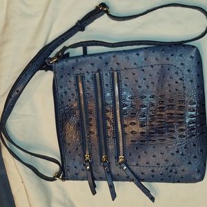 Blue Ostrich Simulated/Faux Leather Adjustable Crossbody